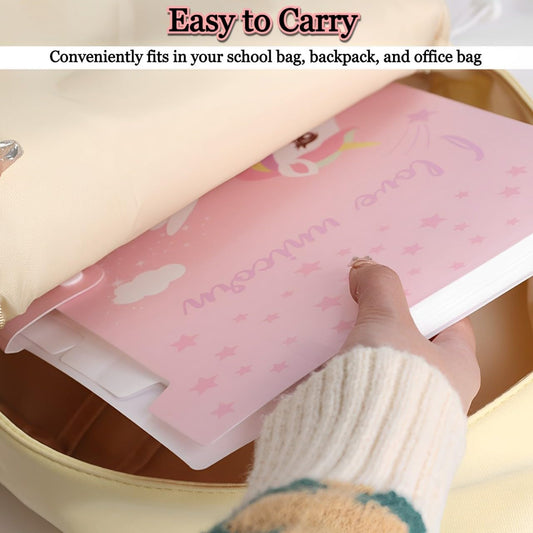 1 Pc Cute Unicorn Theme 6 Pocket Extending File Folder Cartoon Style Snap Button Closure Organizer Bag Waterproof A4 Size Paper Sorting Storage Certificates Holder School Supplies for Kids Gift