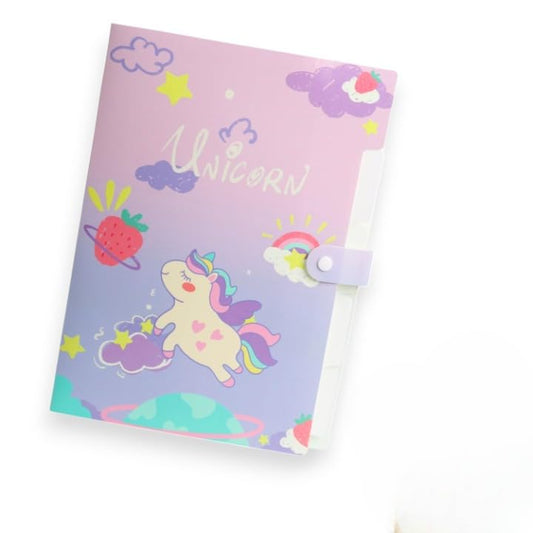 1 Pc Cute Unicorn Theme 6 Pocket Extending File Folder Cartoon Style Snap Button Closure Organizer Bag Waterproof A4 Size Paper Sorting Storage Certificates Holder