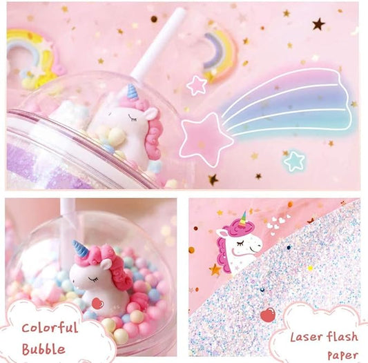 Tumbler Cups with Lid and Straw - Insulated Unicorn Reusable Plastic Sipper with Silicone Seal Double Wall Travel Iced Coffee Mug for Kids & Adult- Pink