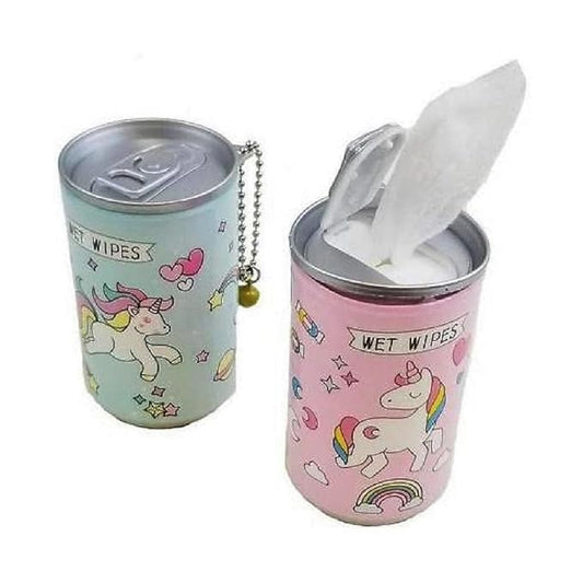 Pack of 1 Unicorn Tin Shape Mini Portable Wet Wipes Tissue Can for Cleaning Face Body for Kids Women and Men 100PCs Wet Wipes