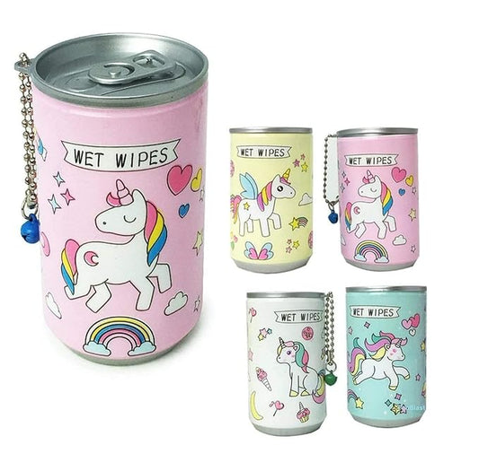 Pack of 1 Unicorn Tin Shape Mini Portable Wet Wipes Tissue Can for Cleaning Face Body for Kids Women and Men 100PCs Wet Wipes