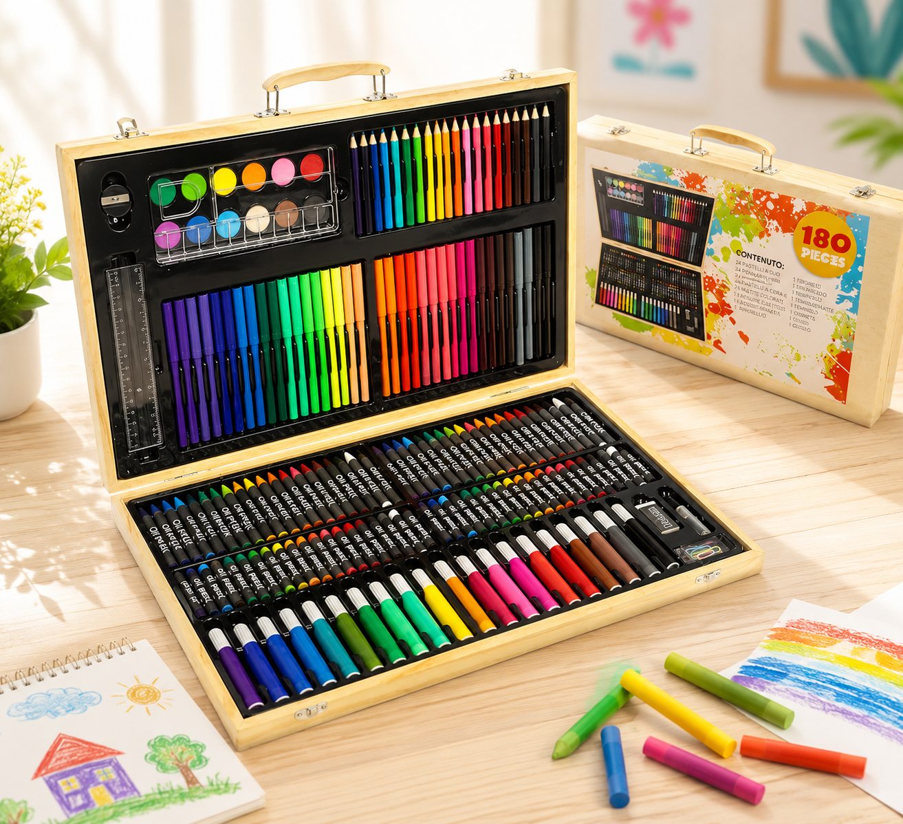 Qnik 180-Piece Premium Wooden Art Set