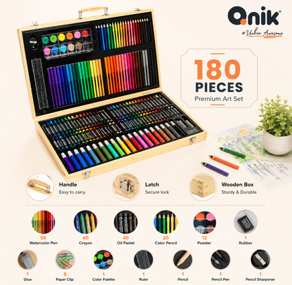 Qnik 180-Piece Premium Wooden Art Set