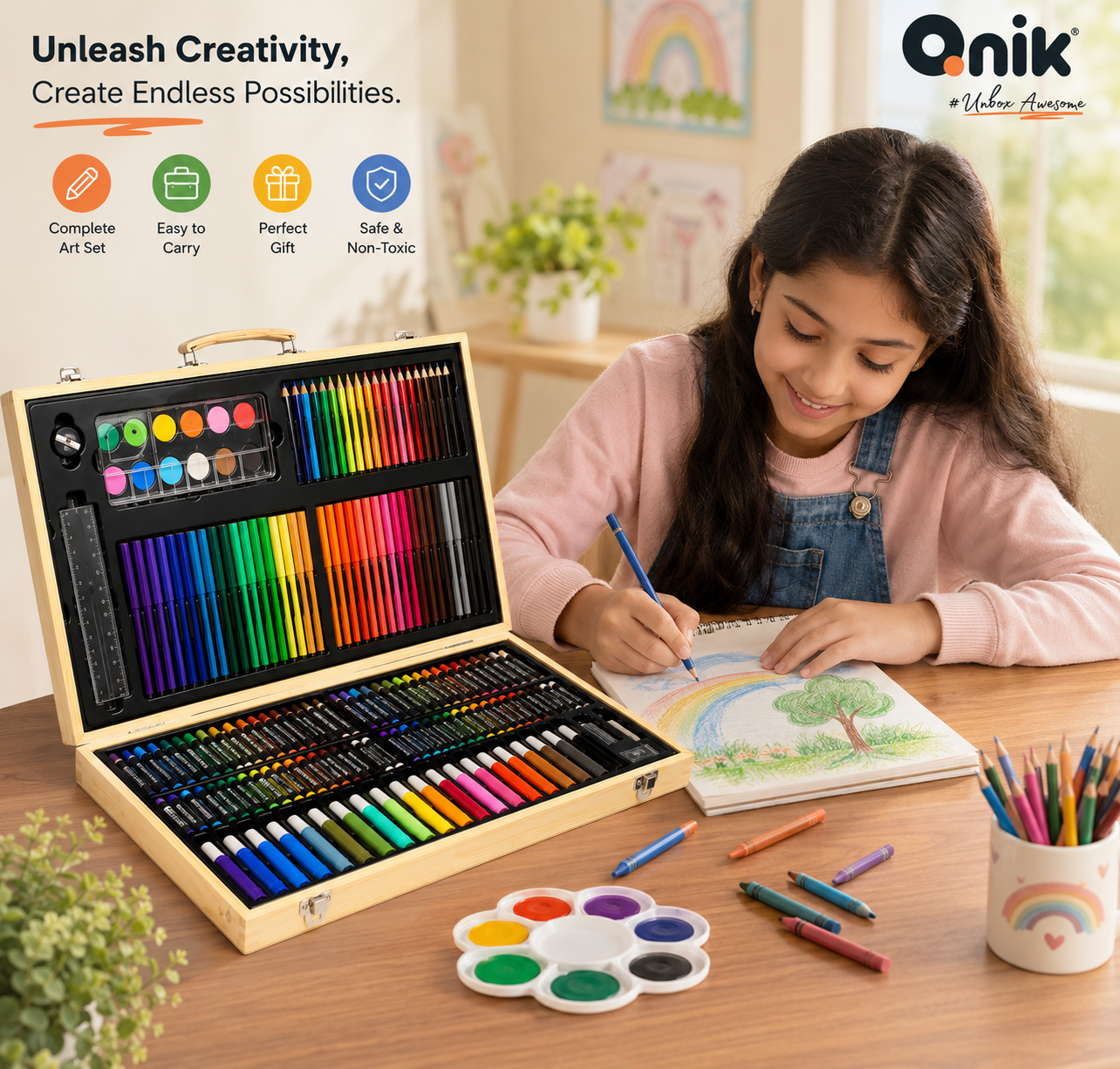 Qnik 180-Piece Premium Wooden Art Set