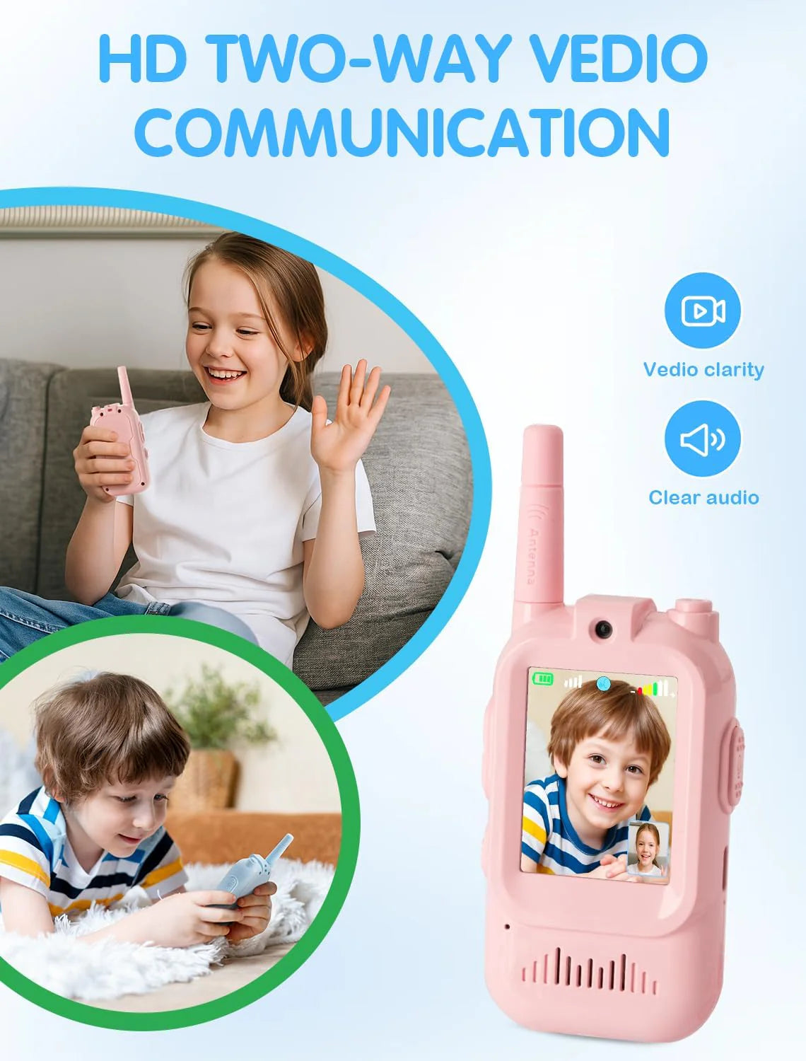 Kids Video Walkie Talkie Set – With HD Camera, Voice Changer & Long-Range Talk