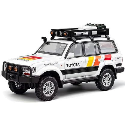 Toyota Land Cruiser LC80 1:24 Diecast Metal Car - Openable Doors, Sound&Light, Pull Back Action,Collectible Toy Car for Kids - Durable & Realistic Model Collectors White