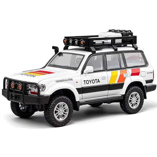 Toyota Land Cruiser LC80 1:24 Diecast Metal Car - Openable Doors, Sound&Light, Pull Back Action,Collectible Toy Car for Kids - Durable & Realistic Model Collectors White