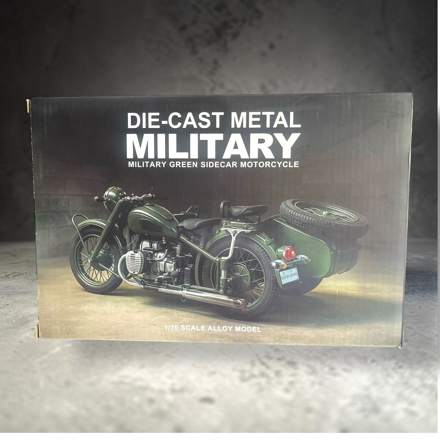 1:10 Scale Die-Cast Military Green Sidecar Motorcycle Model (Alloy Collectible)