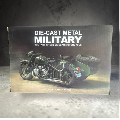 1:10 Scale Die-Cast Military Green Sidecar Motorcycle Model (Alloy Collectible)