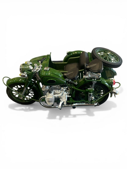 1:10 Scale Die-Cast Military Green Sidecar Motorcycle Model (Alloy Collectible)
