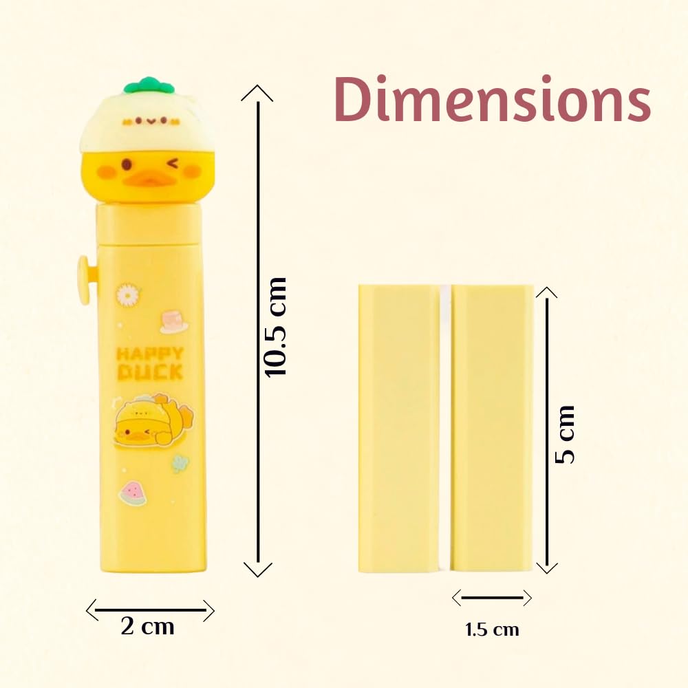 Duck Theme Push Pull Pencil Eraser for Girls and Boys, Fancy Erasers for Kids, Cute Retractable Erasers with Protective Cases, Stationery Set (Pack of 1)