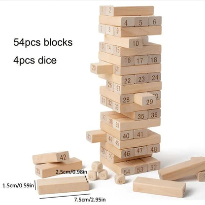 Tumbling Tower Block Game 54 pcs with Dice (Wooden)