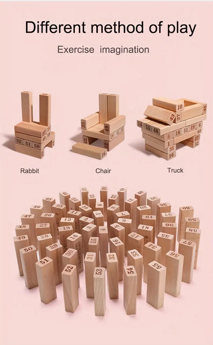 Tumbling Tower Block Game 54 pcs with Dice (Wooden)