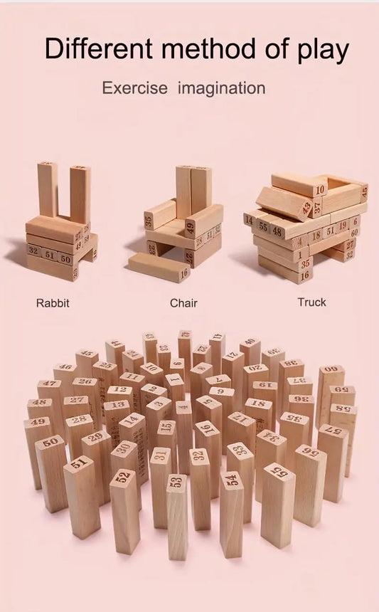 Tumbling Tower Block Game 54 pcs with Dice (Wooden)