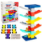 Zig Zag Gliding Car Track - 9 Levels, 7 Pcs Random Color Racer Cars for Kids
