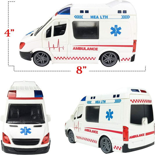 1:20 Scale Ambulance Car Toy for Kids | Friction Inertia Powered | Door Open Light Siren Effect Doctor Ambulance Truck Toy Set for Children