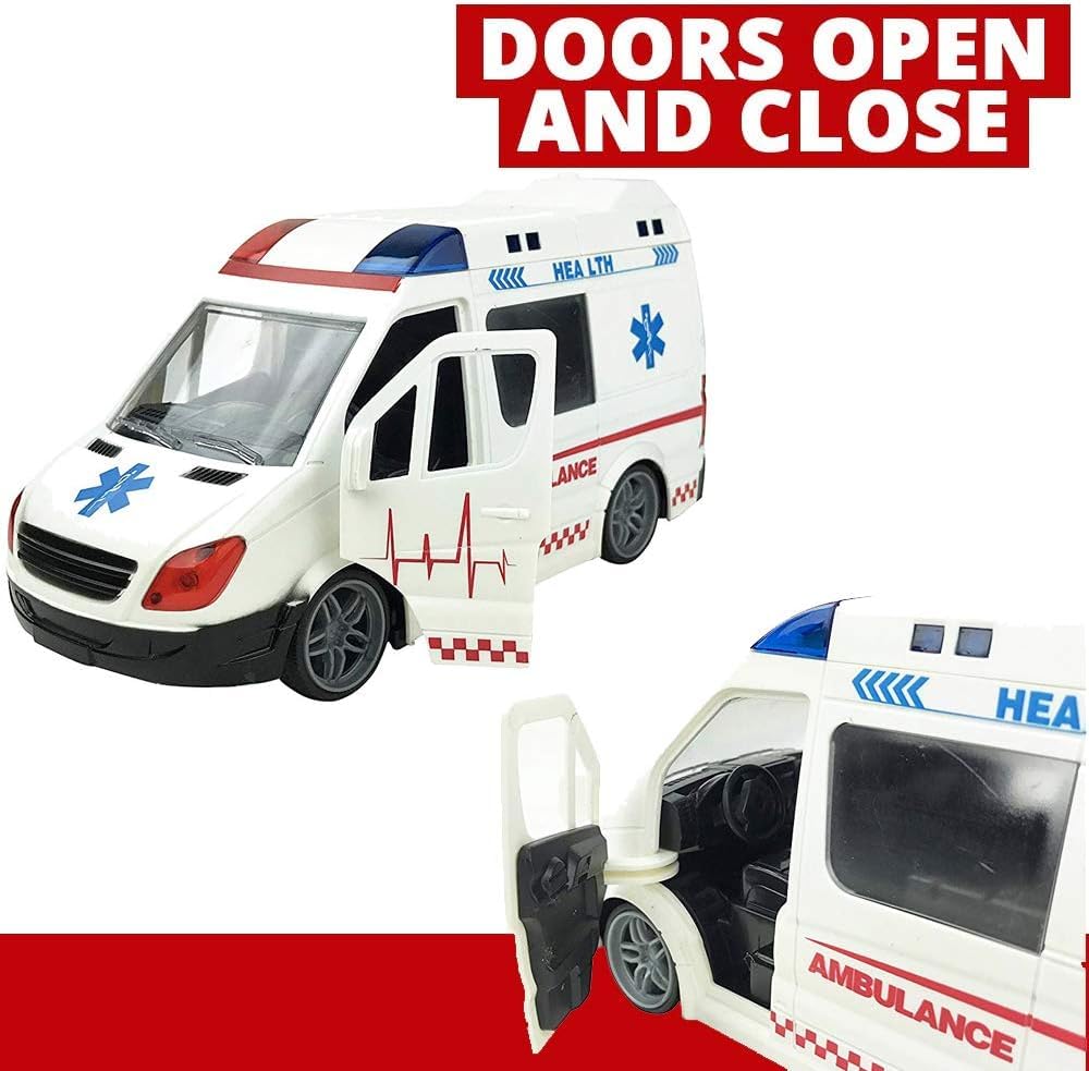 1:20 Scale Ambulance Car Toy for Kids | Friction Inertia Powered | Door Open Light Siren Effect Doctor Ambulance Truck Toy Set for Children