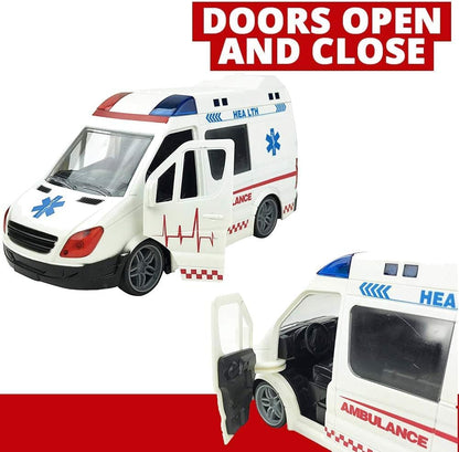 1:20 Scale Ambulance Car Toy for Kids | Friction Inertia Powered | Door Open Light Siren Effect Doctor Ambulance Truck Toy Set for Children