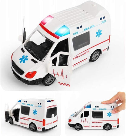 1:20 Scale Ambulance Car Toy for Kids | Friction Inertia Powered | Door Open Light Siren Effect Doctor Ambulance Truck Toy Set for Children