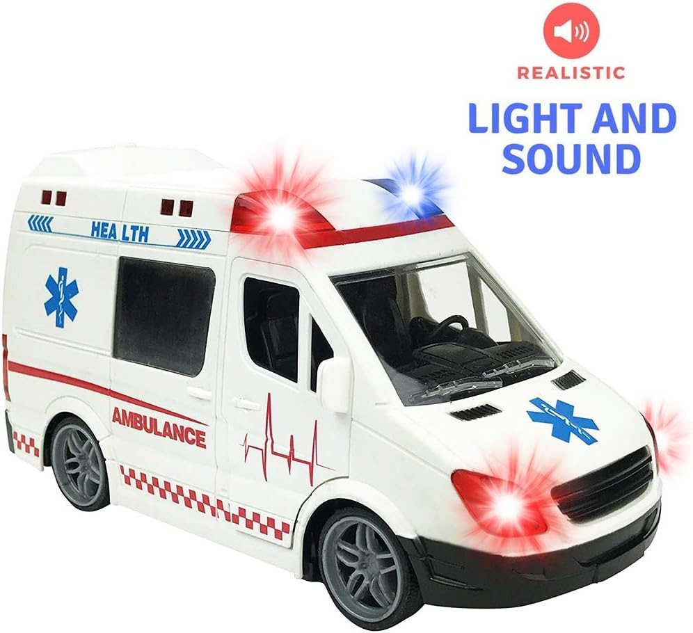 1:20 Scale Ambulance Car Toy for Kids | Friction Inertia Powered | Door Open Light Siren Effect Doctor Ambulance Truck Toy Set for Children