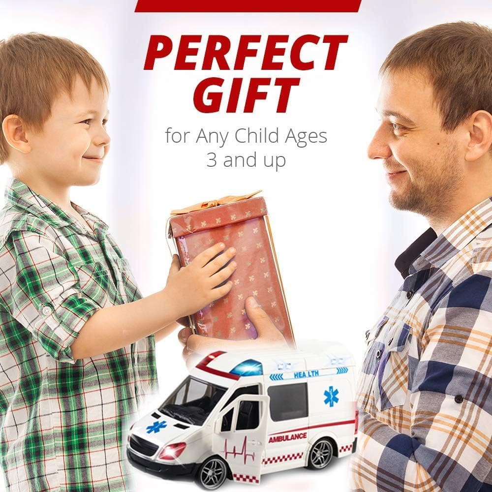 1:20 Scale Ambulance Car Toy for Kids | Friction Inertia Powered | Door Open Light Siren Effect Doctor Ambulance Truck Toy Set for Children