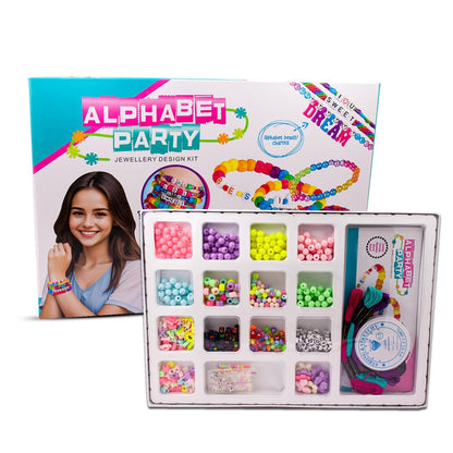 Alphabet Party Jewellery Design Kit for Kids DIY Bracelet Making Set with Beads & Charms