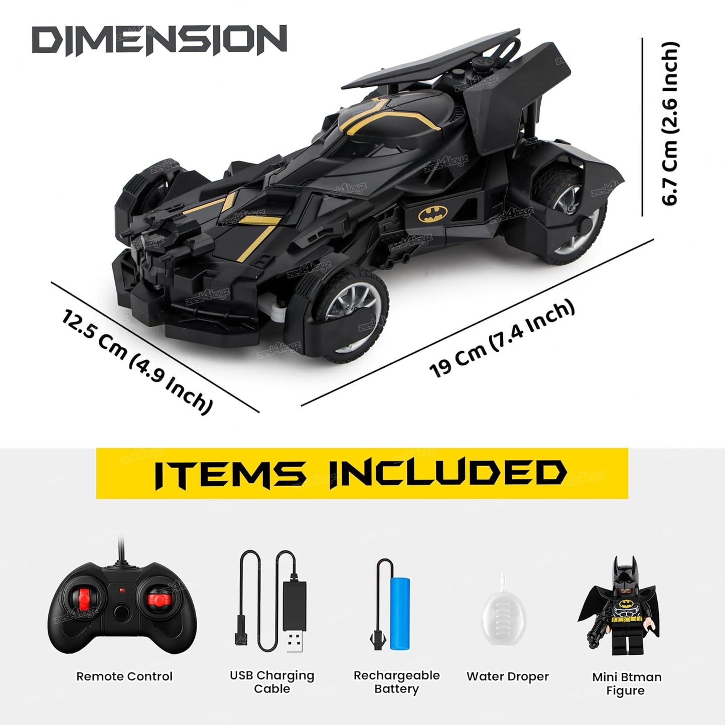 Batman Remote Control Car for Kids with Mist Spray (Black)