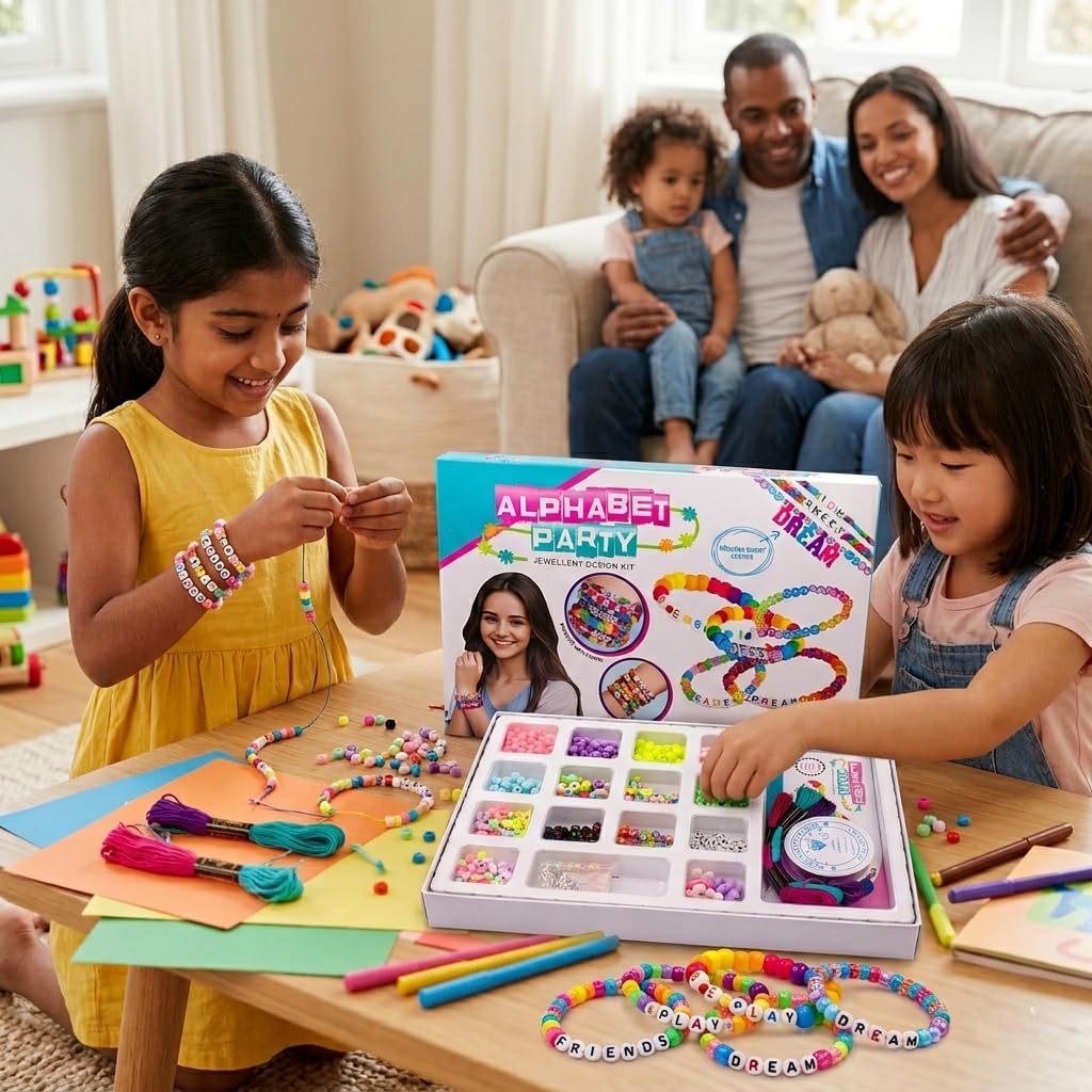 Alphabet Party Jewellery Design Kit for Kids DIY Bracelet Making Set with Beads & Charms