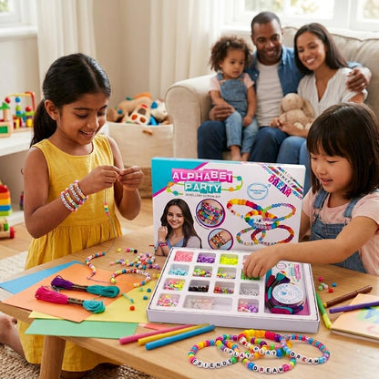 Alphabet Party Jewellery Design Kit for Kids DIY Bracelet Making Set with Beads & Charms