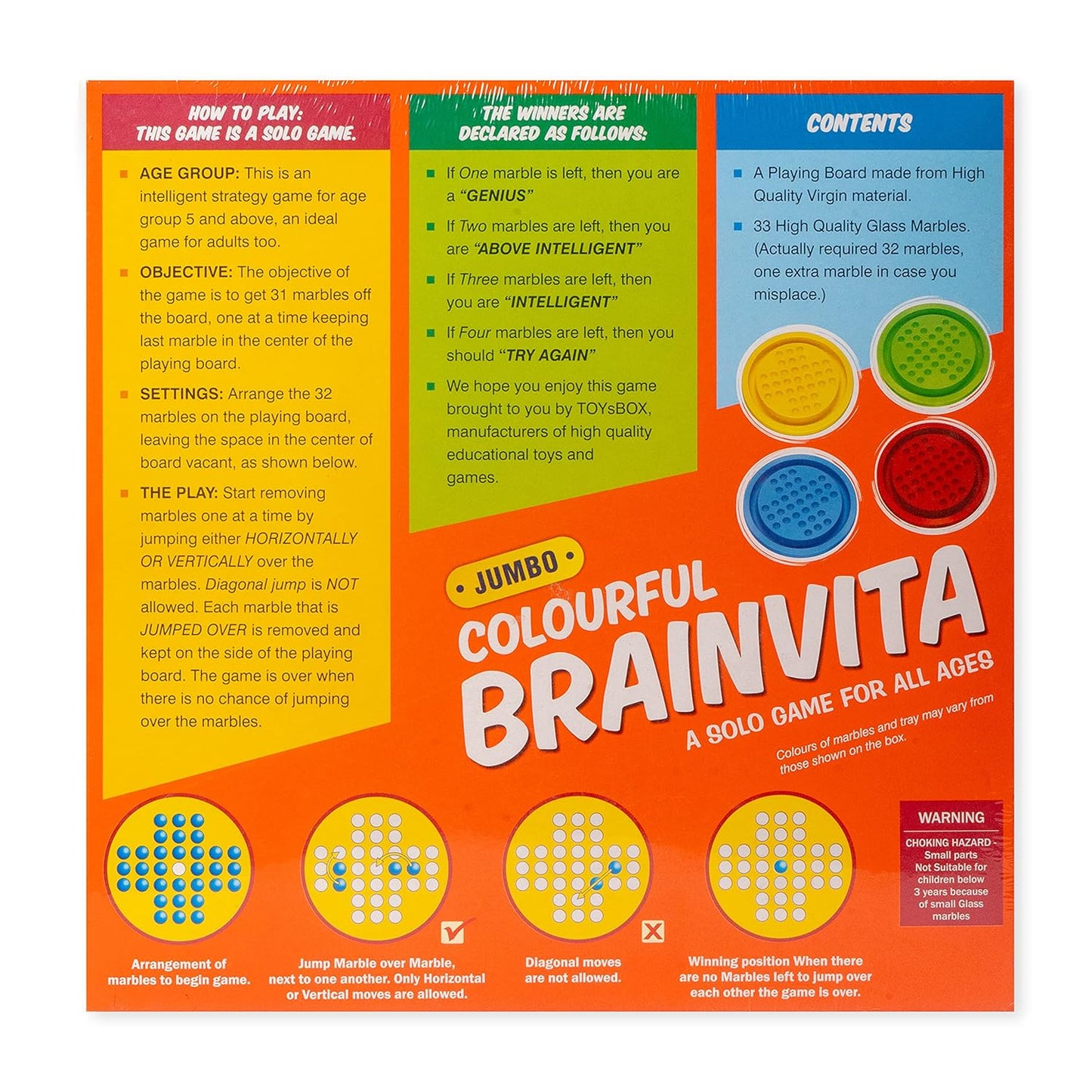 Jumbo Brainvita Game, Multicolour