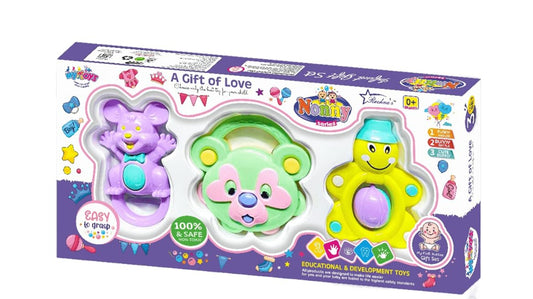 Baby Rattle Set – 3-Piece Colorful Animal Shakers | Safe & Easy-to-Grasp Educational Toys for Newborns (0+ Months)