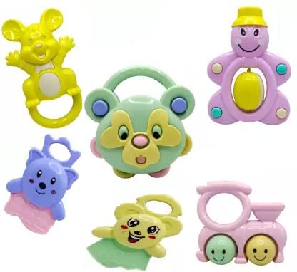 Baby Rattle Musical Preschool Toy for Kids | Rattling Toy Teether | Set of 6: Funny Rattle, Funny Juggler, Chuk-Chuk Rattle and Minky Rattle, Cute Duffly and Chinki Rattle - Multi Color