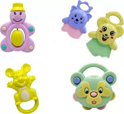 Baby Rattle Musical Preschool Toy for Kids | Rattling Toy Teether | Set of 6: Funny Rattle, Funny Juggler, Chuk-Chuk Rattle and Minky Rattle, Cute Duffly and Chinki Rattle - Multi Color
