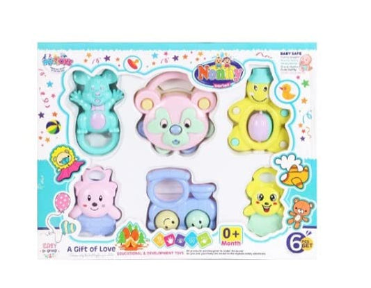 Baby Rattle Musical Preschool Toy for Kids | Rattling Toy Teether | Set of 6: Funny Rattle, Funny Juggler, Chuk-Chuk Rattle and Minky Rattle, Cute Duffly and Chinki Rattle - Multi Color
