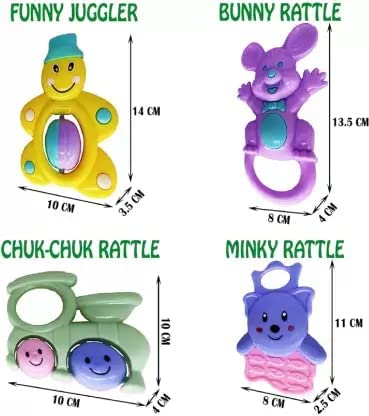 Baby Rattle Musical Preschool Toy for Kids | Rattling Toy Teether | Set of 6: Funny Rattle, Funny Juggler, Chuk-Chuk Rattle and Minky Rattle, Cute Duffly and Chinki Rattle - Multi Color