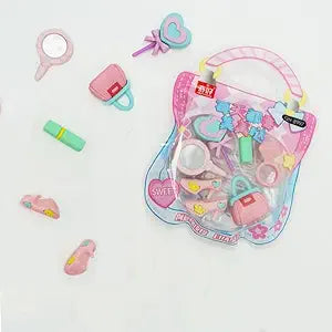 Cartoon Barbie Makeup Theme Erasers Set for Kids – Stylish Pencil & Rubber Erasers, 7 Pcs Stationery Kit, Perfect Birthday Return Gift, Fun Party Favors, Creative School Supplies, Non-Toxic Gift Pack