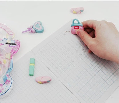 Cartoon Barbie Makeup Theme Erasers Set for Kids – Stylish Pencil & Rubber Erasers, 7 Pcs Stationery Kit, Perfect Birthday Return Gift, Fun Party Favors, Creative School Supplies, Non-Toxic Gift Pack