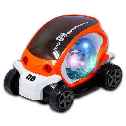 Battery Operated Stunt Car Toy with Music & 4D Vibrant Light Effects | 360° Rotating Bump & Go Action Car Toy| Orange Color, Power Source: 3xAA Battery (Not Included)