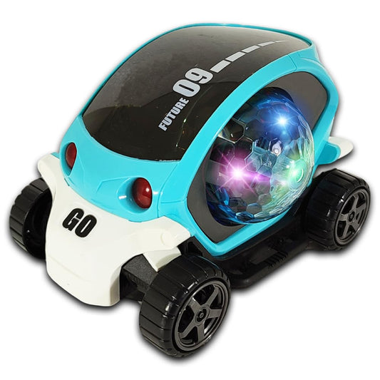 Battery Operated Stunt Car Toy with Music & 4D Vibrant Light Effects | 360° Rotating Bump & Go Action Car Toy for Kids| Blue Color, Power Source: 3xAA Battery (Not Included)