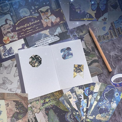 Vintage Scrapbooking Journal Kit  Aesthetic Sticker Journaling Scrapbook Photo Album (Intercropping Butterfly)