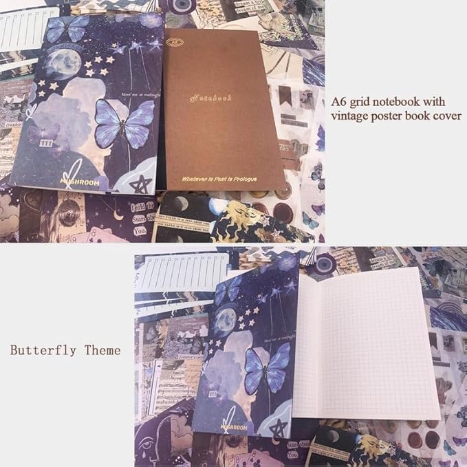 Vintage Scrapbooking Journal Kit  Aesthetic Sticker Journaling Scrapbook Photo Album (Intercropping Butterfly)