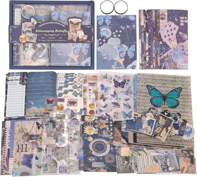 Vintage Scrapbooking Journal Kit  Aesthetic Sticker Journaling Scrapbook Photo Album (Intercropping Butterfly)