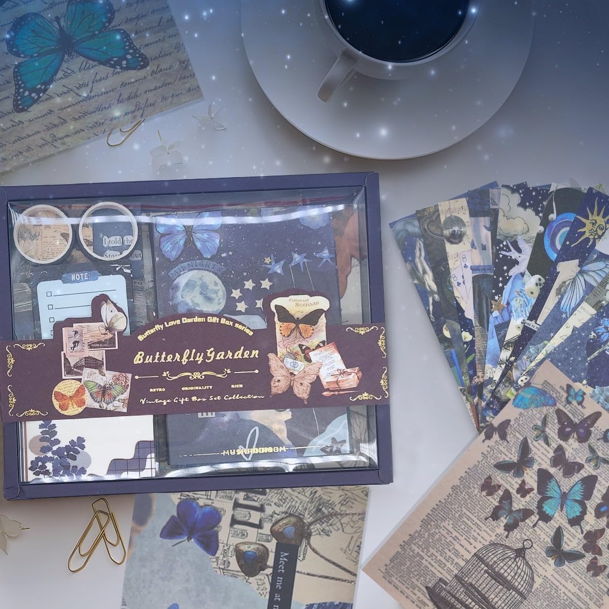 Vintage Scrapbooking Journal Kit  Aesthetic Sticker Journaling Scrapbook Photo Album (Intercropping Butterfly)