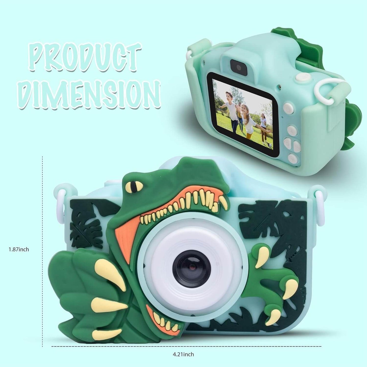 Kids digital camera dino design green children gadget