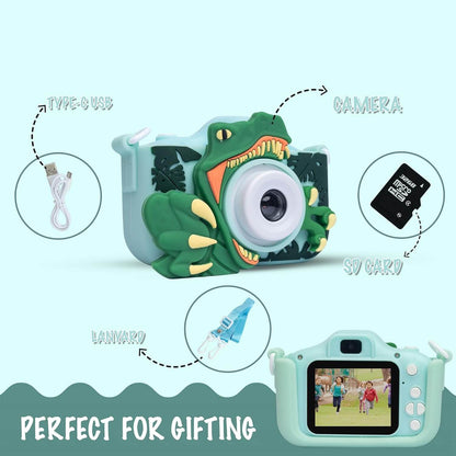 Kids digital camera dino design green children gadget