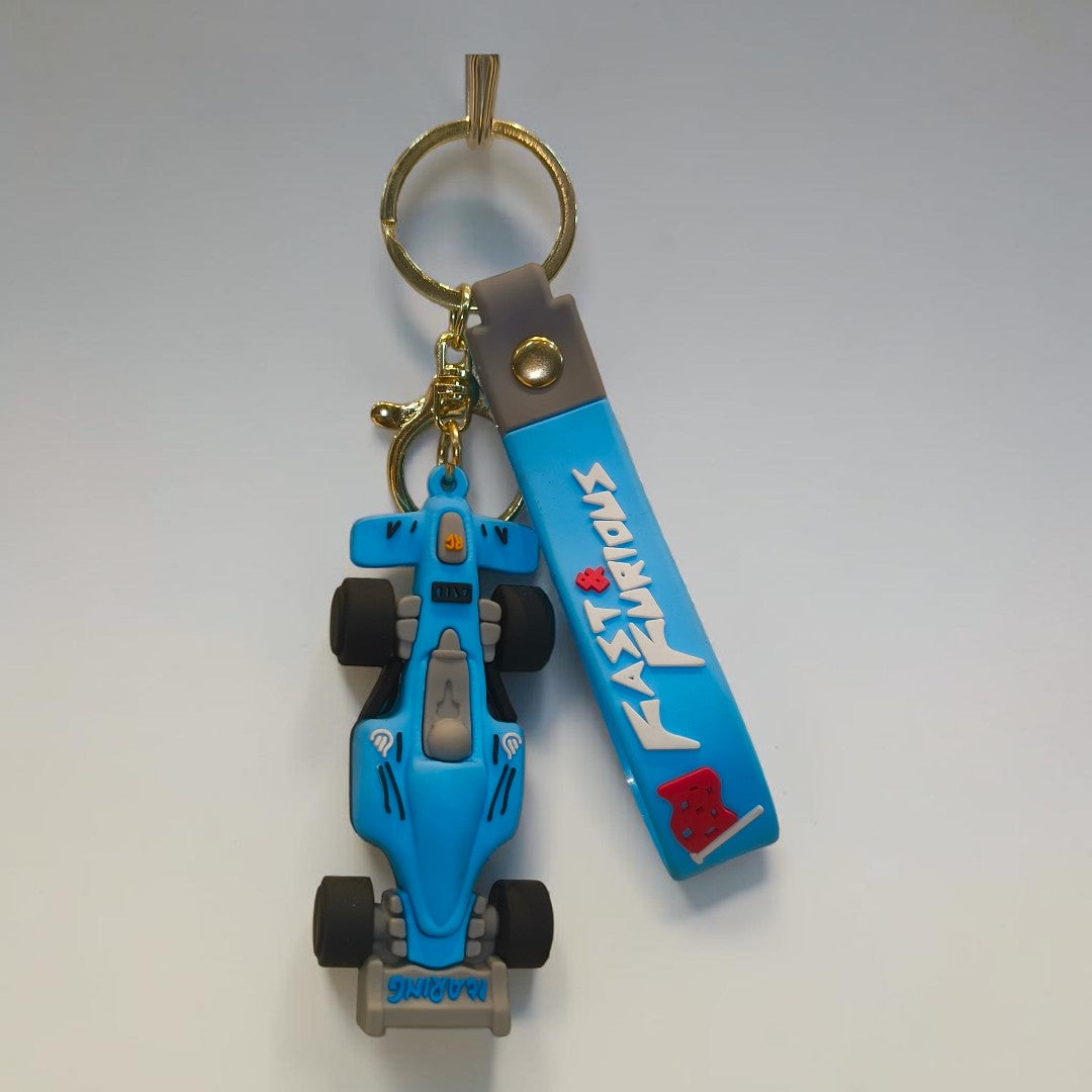 Silicone Formula Racing Car Keychain – Blue