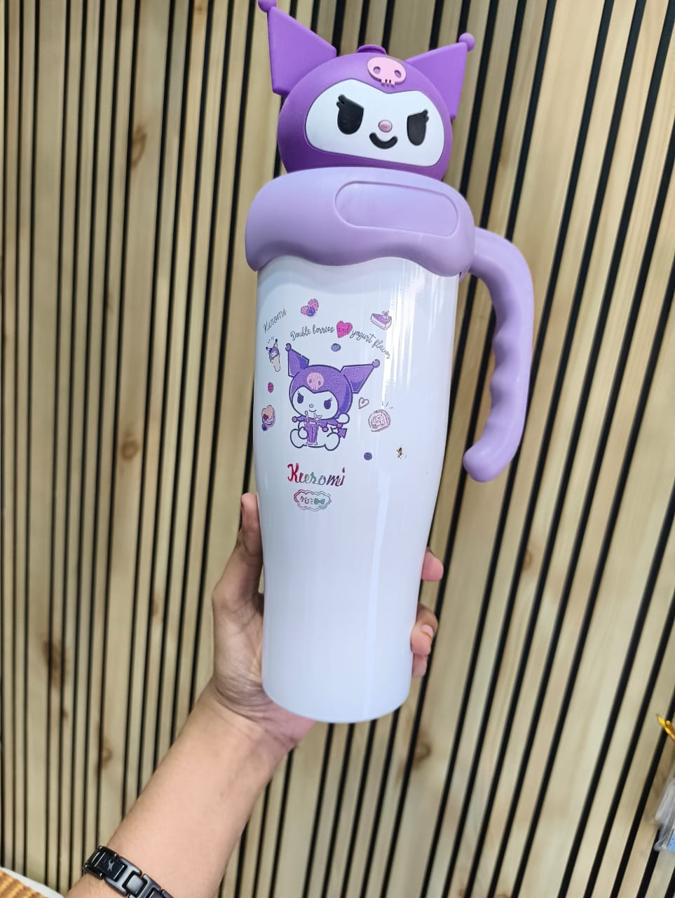 Kuromi Cartoon Character Sipper Water Bottle with Straw & Handle for Kids