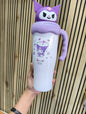 Kuromi Cartoon Character Sipper Water Bottle with Straw & Handle for Kids