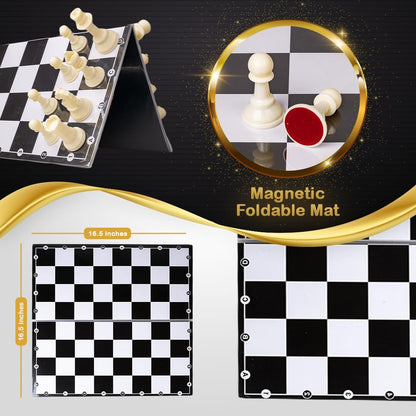Magnetic Chess Board Set with Magnetic Pieces Having Storage Case for Each Piece, Board Games for Kids and Adults (16.5x16.5 Inches)