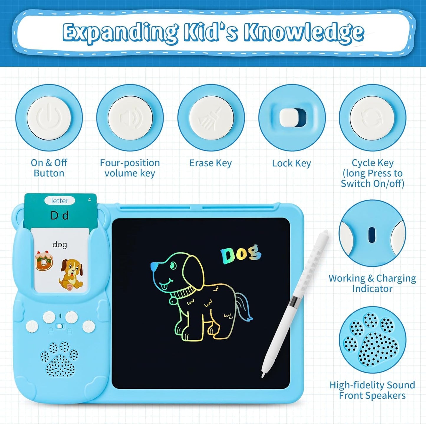 Talking Flash Cards with LCD Writing Tablet (Assorted Colours)